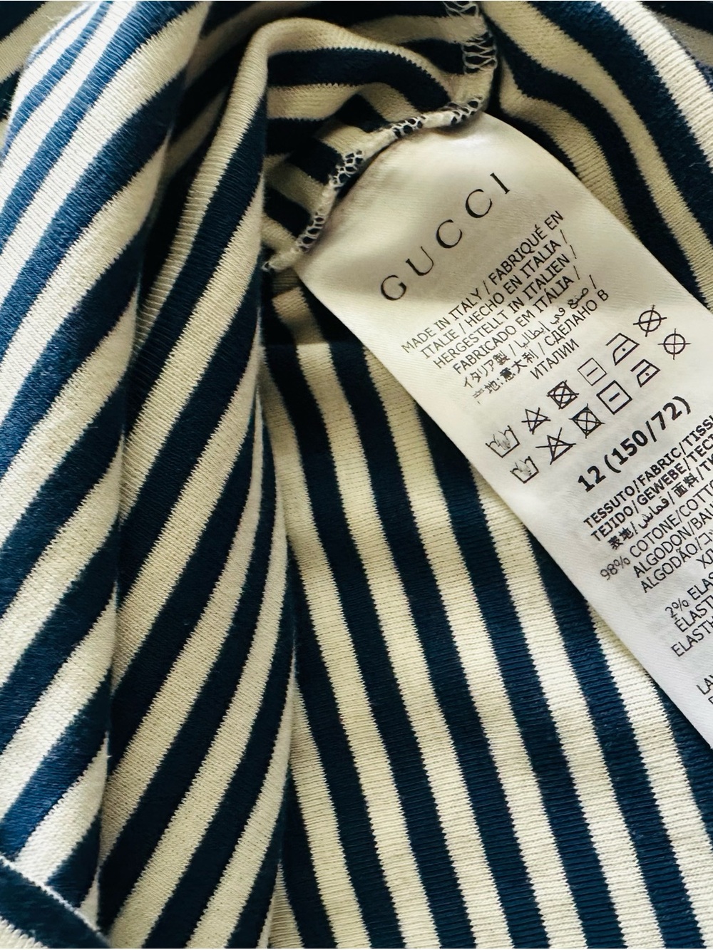 GUCCI Navy & White Striped Long Sleeve Youth Top with Red Branded Signature Logo - Picture 7 of 8